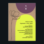 Blommigt Arches Neon Plum Monogram Bröllop Meny<br><div class="desc">Neon gult och plommonbågar över kardstamsinspirerad bakgrund. Monogram överst över plommonbåge. Svart text över gulten med svart konsblomma till lämnat.</div>