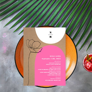 Blommigt Arches Rosa Monogram Bröllop Meny