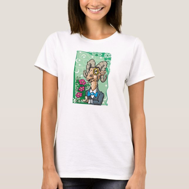 Blommigt Aries med Monocle- och Bow-slips T-shirt (Framsida)