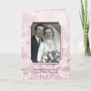 Blommigt-årsdag rosa foto ram kort