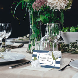 Blommigt Art av marin blå och vit stripe Hydrangea Placeringskort