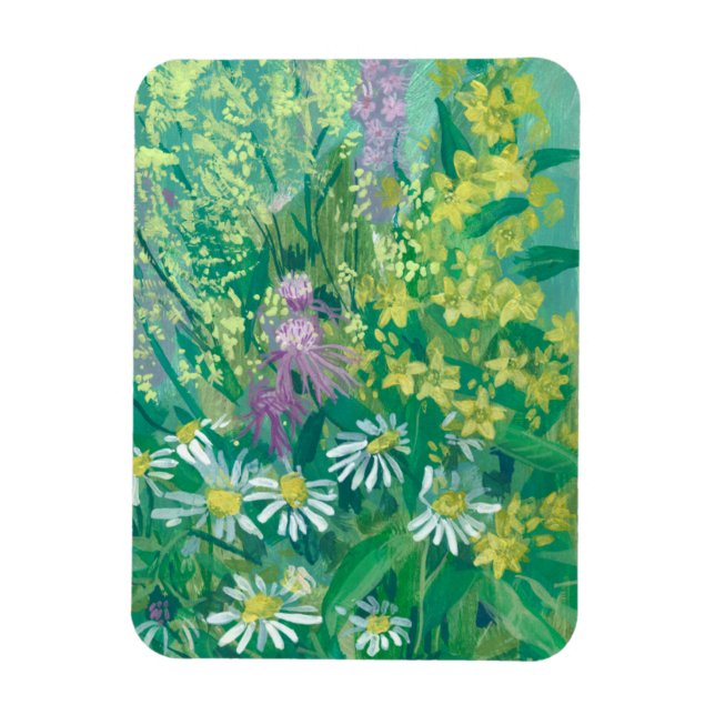 Blommigt Art av Summer Bloom Wildblommor Meadow Fl Magnet (Vertikal)