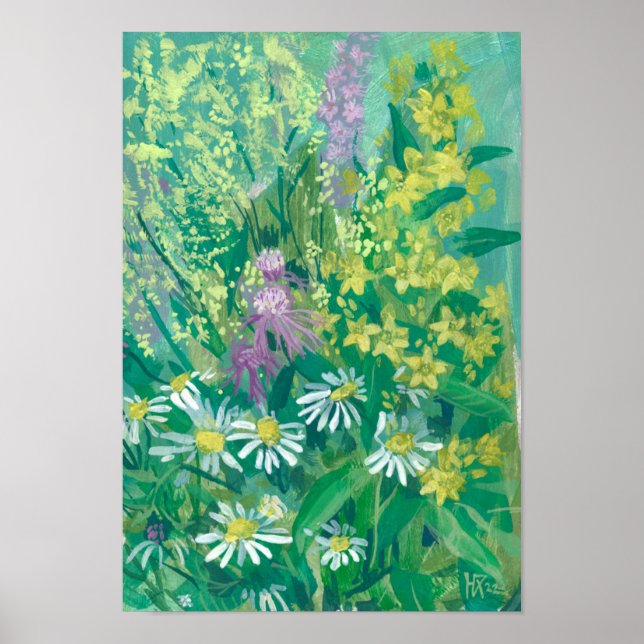 Blommigt Art av Summer Bloom Wildblommor Meadow Fl Poster (Framsidan)