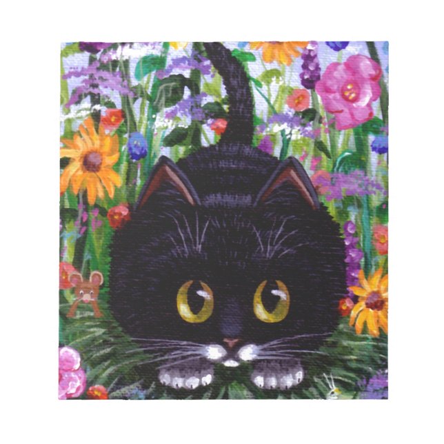 Blommigt Art Black Tuxedo Cat Flowers Creationarts Anteckningsblock (Framsida)