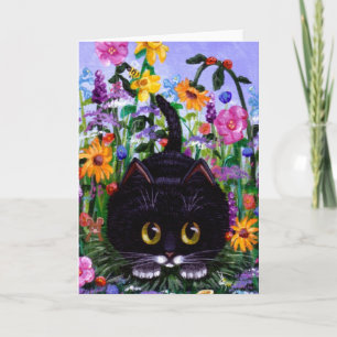 Blommigt Art Black Tuxedo Cat Flowers Creationarts Kort