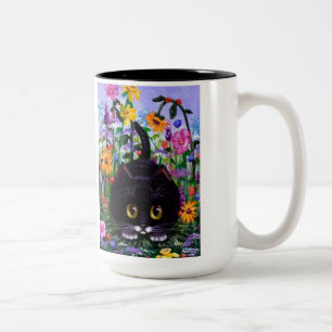 Blommigt Art Black Tuxedo Cat Flowers Creationarts Två-Tonad Mugg