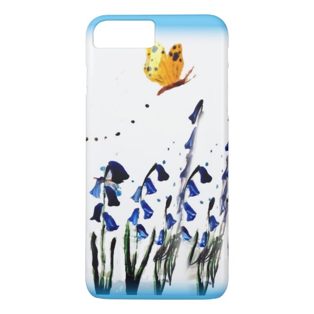 Blommigt Art Butterfly över Bluebells Case-Mate iPhone Skal (Baksida)
