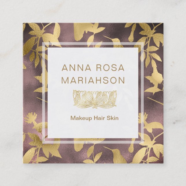 *~* Blommigt Art Deco Guld Bird Mönster Fyrkantigt Visitkort (Framsida)
