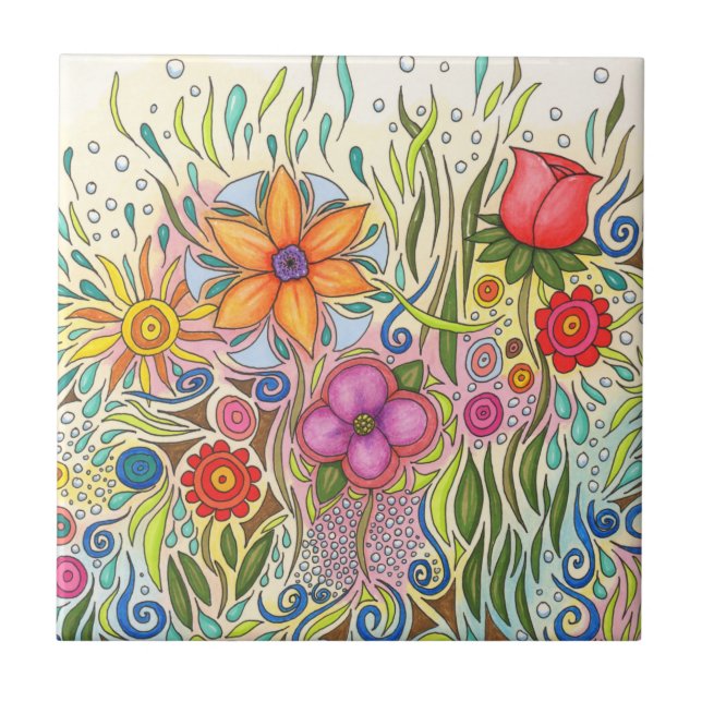 Blommigt Art Design Flower 12 Kakelplatta (Framsidan)