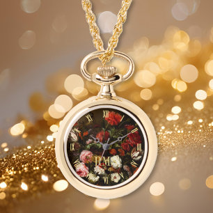 Blommigt Art Elegant Monogram Womens Necklace Watc Armbandsur