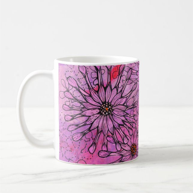 Blommigt Art i African Daisy Cape Daisy Rosa Flowe Kaffemugg (Vänster)