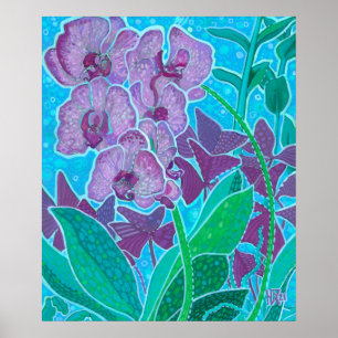 Blommigt Art-målning för Window Garden Orchid Flow Poster