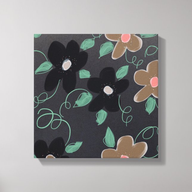 Blommigt Art med svart Canvastryck (Framsida)