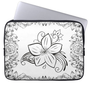 Blommigt Art, monokrom skönhet Laptop Fodral