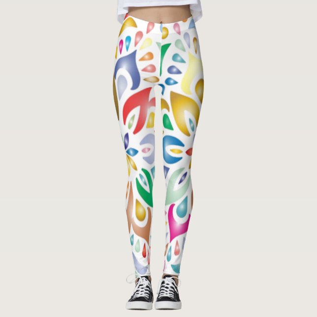 Blommigt Art Mönster Fullt Leggings (Framsida)