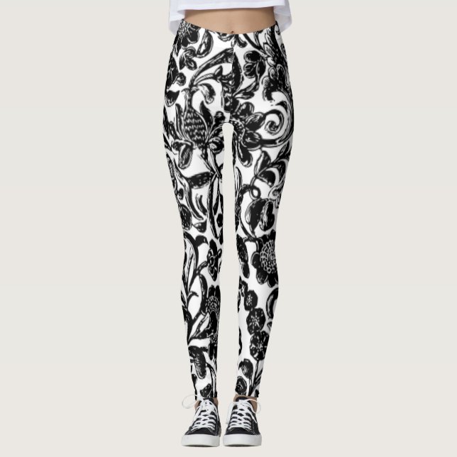 Blommigt Art Mönster Fullt Leggings (Framsida)