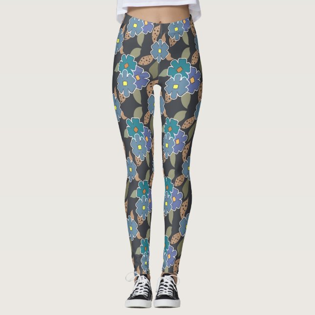 Blommigt Art Mönster med Periwinkle Flowers Leggings (Framsida)
