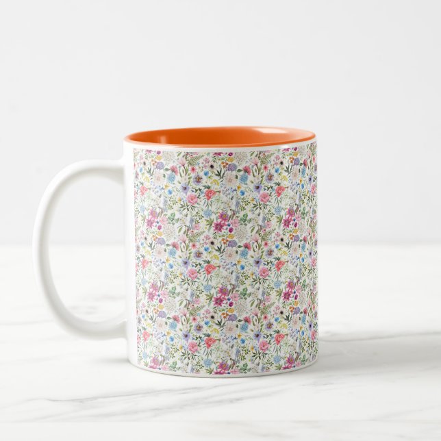 blommigt art mugg, vibrerande blomma mönster Två-Tonad mugg (Vänster)