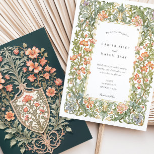 Blommigt Art nouveau Bröllop Bougainvillea Shield Inbjudningar