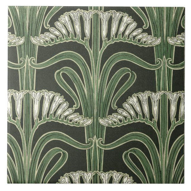 Blommigt Art nouveau design Kakelplatta (Framsidan)