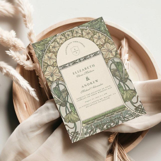 Blommigt Art nouveau Greenery bröllop Inbjudningar (Skapare uppladdad)