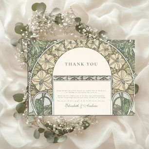 Blommigt Art nouveau Greenery bröllop Tack Kort