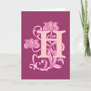 Blommigt Art nouveau Monogram Anteckningskort