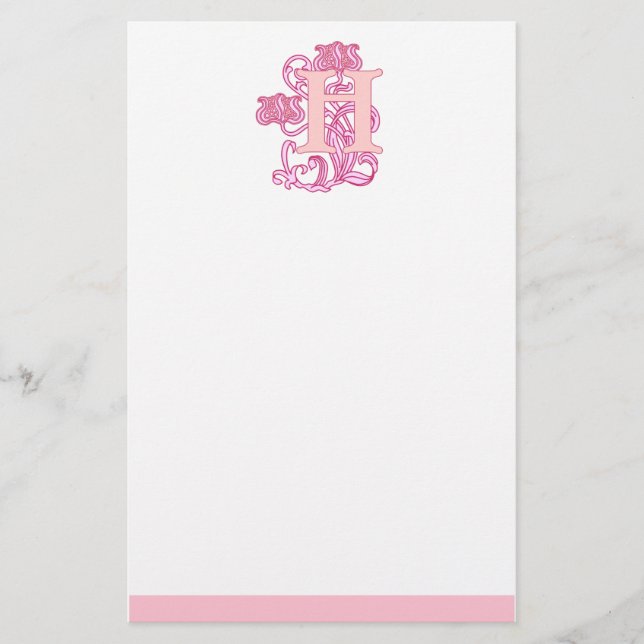 Blommigt Art nouveau Monogram Brevpapper (Framsida)