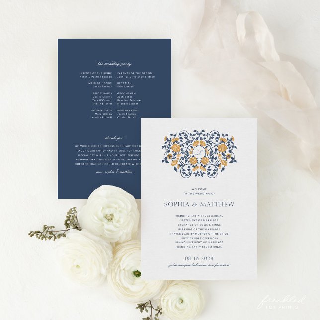 Blommigt Art nouveau Monogram Bröllopsprogram Program (Floral Art Nouveau Monogram Wedding Program)