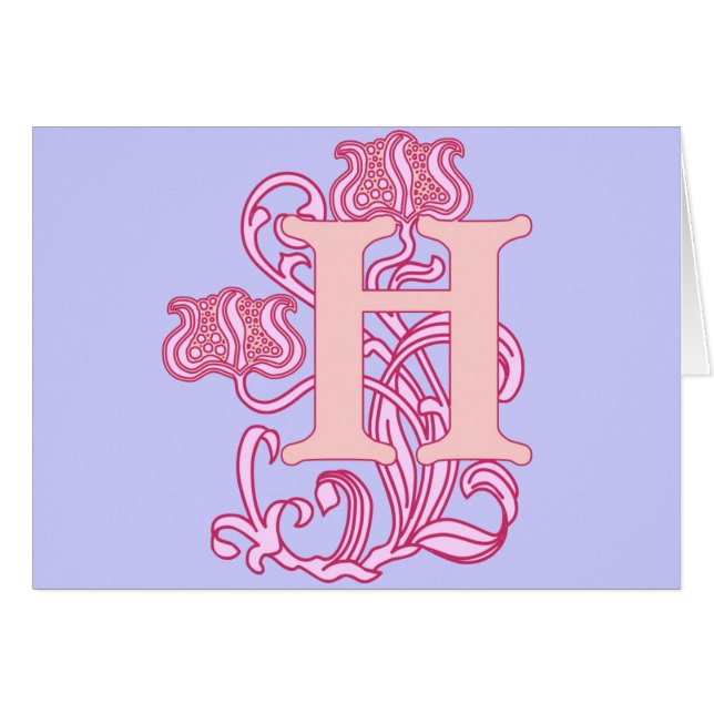 Blommigt Art nouveau Monogram Hälsningskort (Framsidan Horizontal)