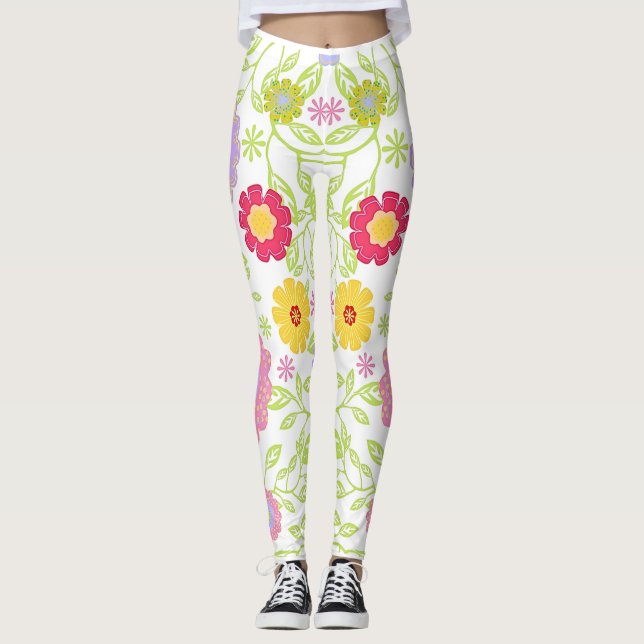 Blommigt Art Painting Mönster Leggings (Framsida)