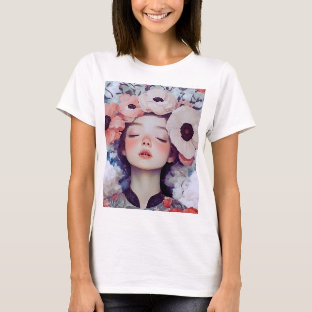 Blommigt Art Porträtt T-Shirt - Elegant Botanical  (Framsida)