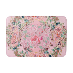 Blommigt Art, Rosa Blommigt Utandning Badrumsmatta