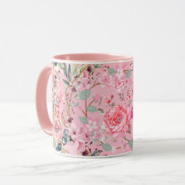 Blommigt Art, Rosa Blommigt WAN, Rosa Art Mugg