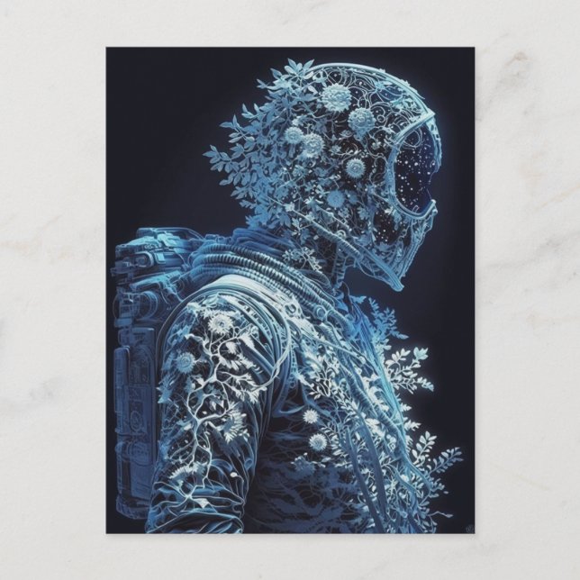 Blommigt Astronaut vykort, fryst Vykort (Framsida)
