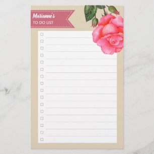 Blommigt att göra i vattenfärgen Rosa ros Brevpapper