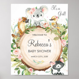 Blommigt Australian Animals Baby Shower Välkommen Poster