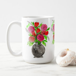 Blommigt av Abstrakt för handmålad vattenfärgsfärg Kaffemugg