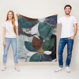 Blommigt av abstrakt Linworking med fetstil Fleecefilt
