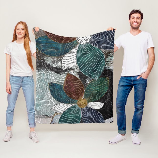 Blommigt av abstrakt Linworking med fetstil Fleecefilt (På plats)