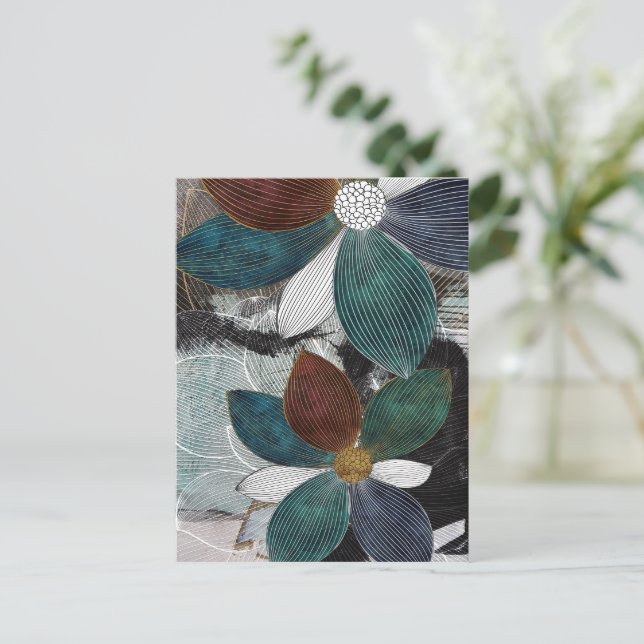 Blommigt av abstrakt Linworking med fetstil Vykort (Stående Fram)