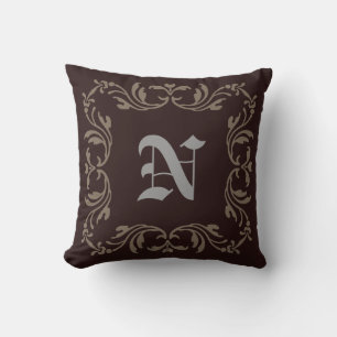 Blommigt av antika Vintagar Monogram på Rosewood Kudde