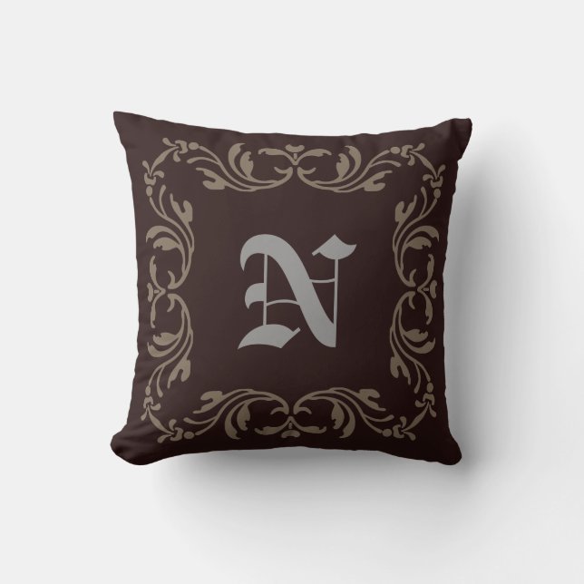 Blommigt av antika Vintagar Monogram på Rosewood Kudde (Framsida)