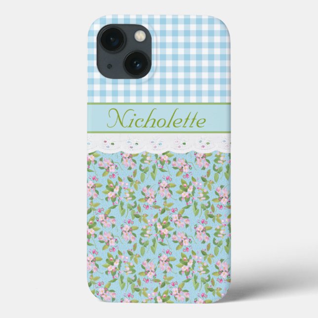Blommigt av äppelBlommar, Blue Check Gingham och S (Baksida)