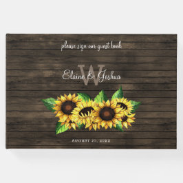 blommigt av barrträ, solblommor, rustic bröllop gästböcker
