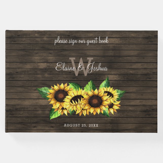 blommigt av barrträ, solblommor, rustic bröllop gästböcker (Framsida)