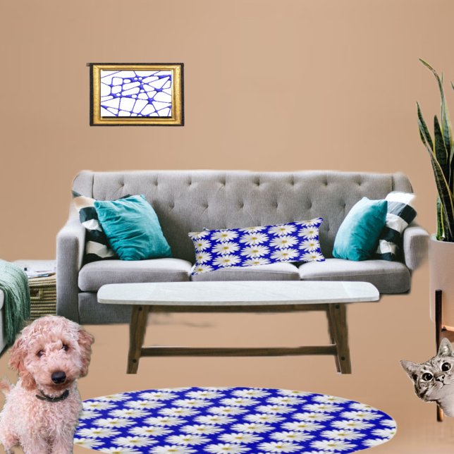 Blommigt av blå Daisy marguerit Prydnadskudde (Matching rug also available)