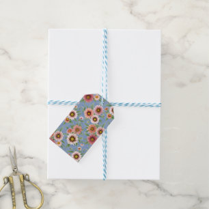 Blommigt av blå och Rosa Daisy Presentetikett