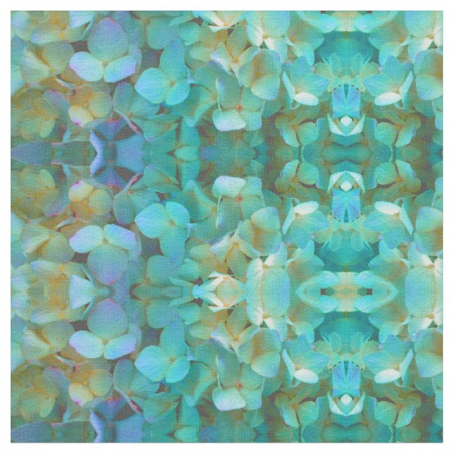 Blommigt av blåblått gult rosa hydrangeas blommor tyg (Närbild)