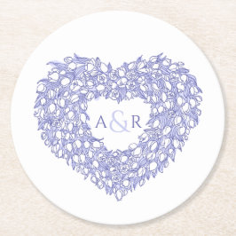 blommigt av blått hjärta, monogram bröllop underlägg papper rund